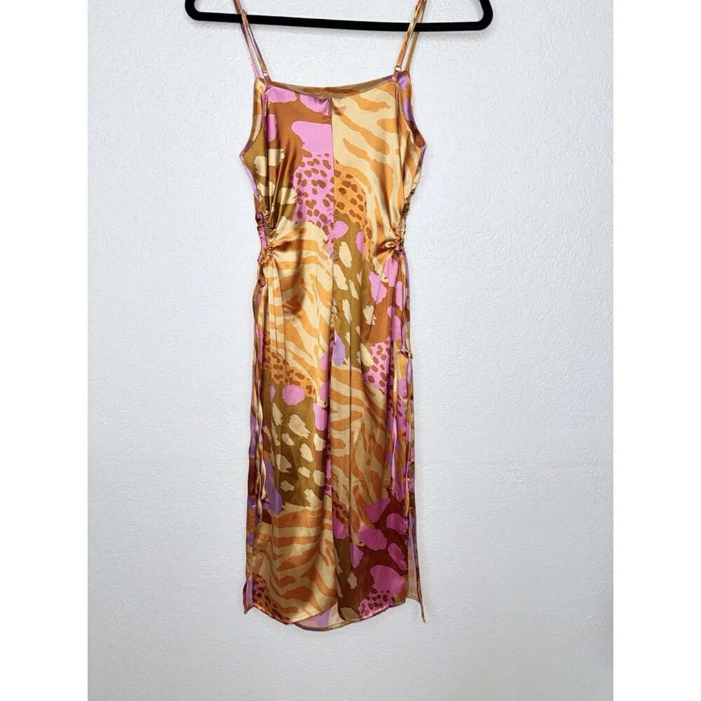 CHRISTIAN LACROIX Keyhole Satin Midi Dress Small Colorful Zipper Back Small P - Picture 9 of 14